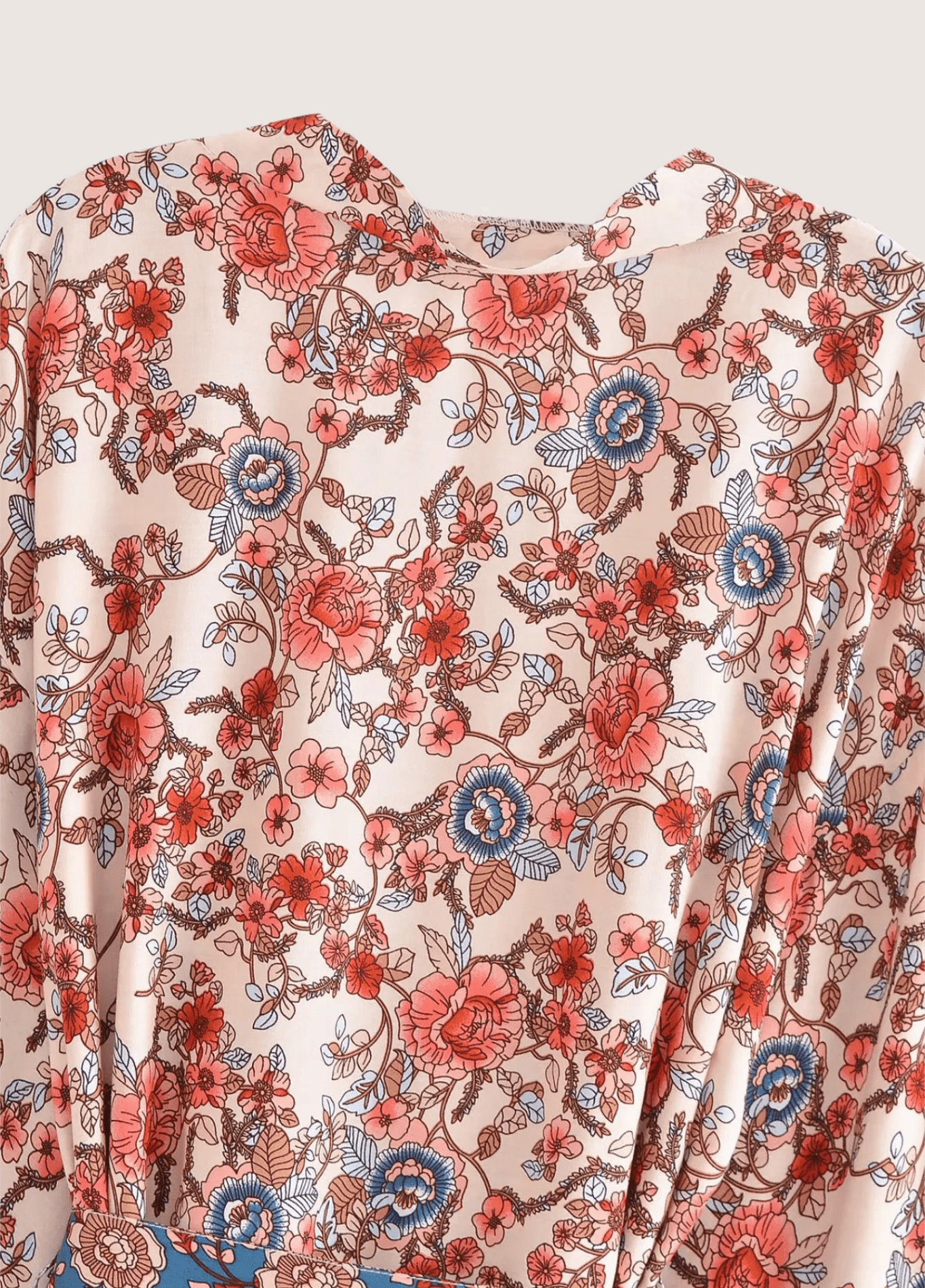 Kimono court bohème abricot et bleu Kimono court bohème abricot et bleu