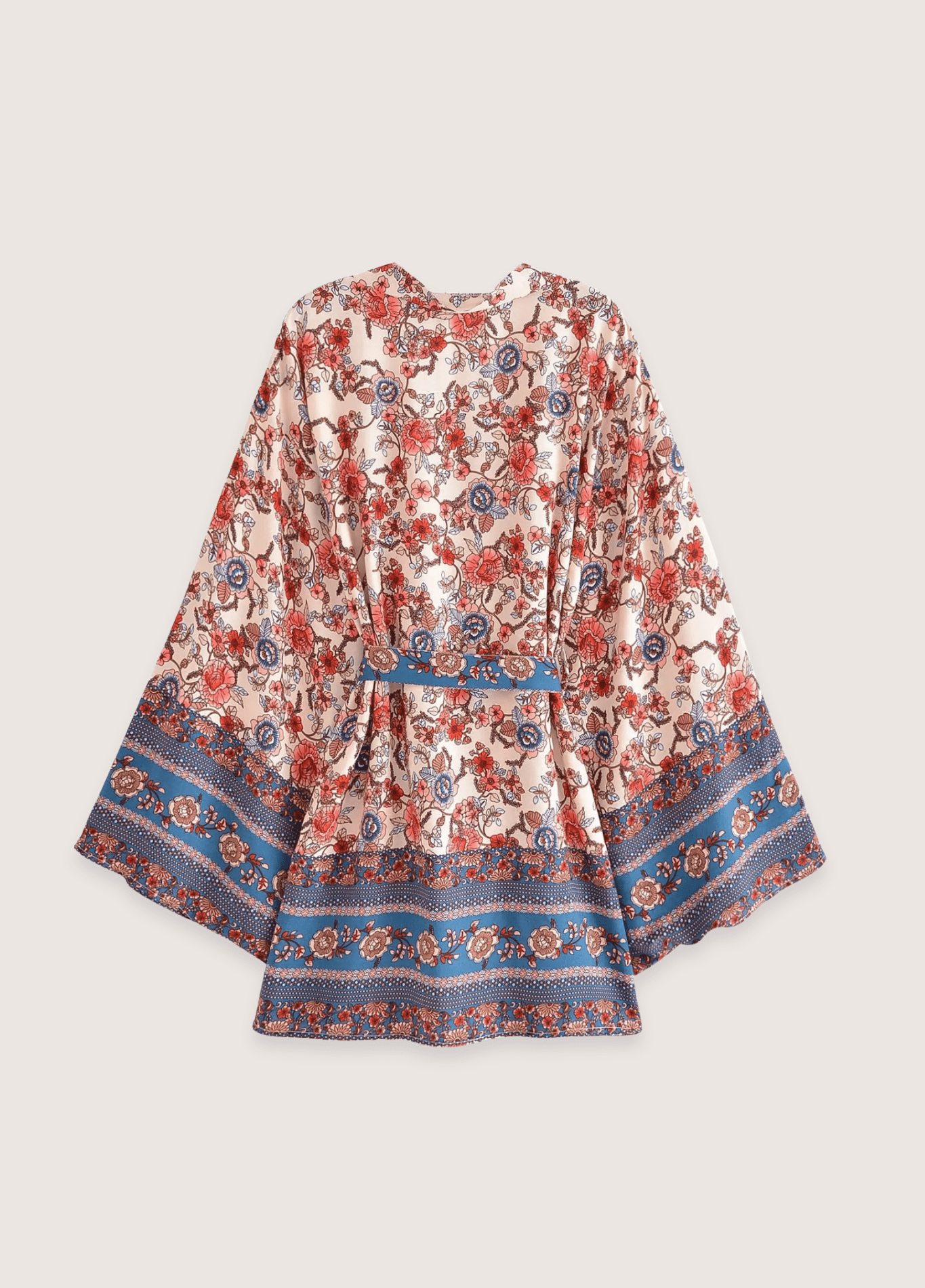 Kimono court bohème abricot et bleu Kimono court bohème abricot et bleu