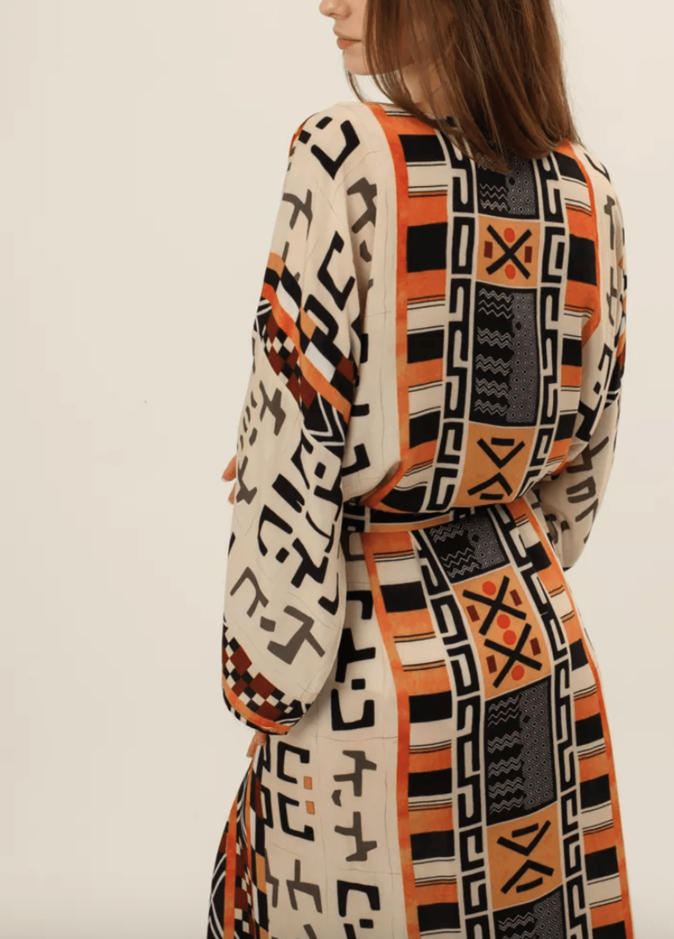 Kimono long beige gris à motif géométrique tribal Kimono long beige gris à motif géométrique tribal beige / unique