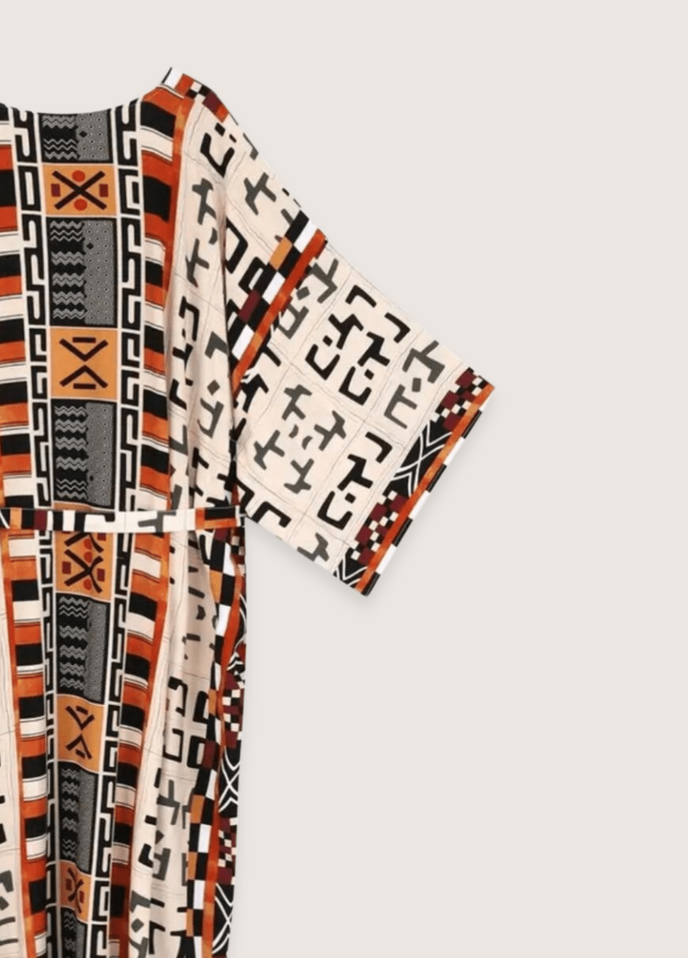 Kimono long beige gris à motif géométrique tribal Kimono long beige gris à motif géométrique tribal beige / unique