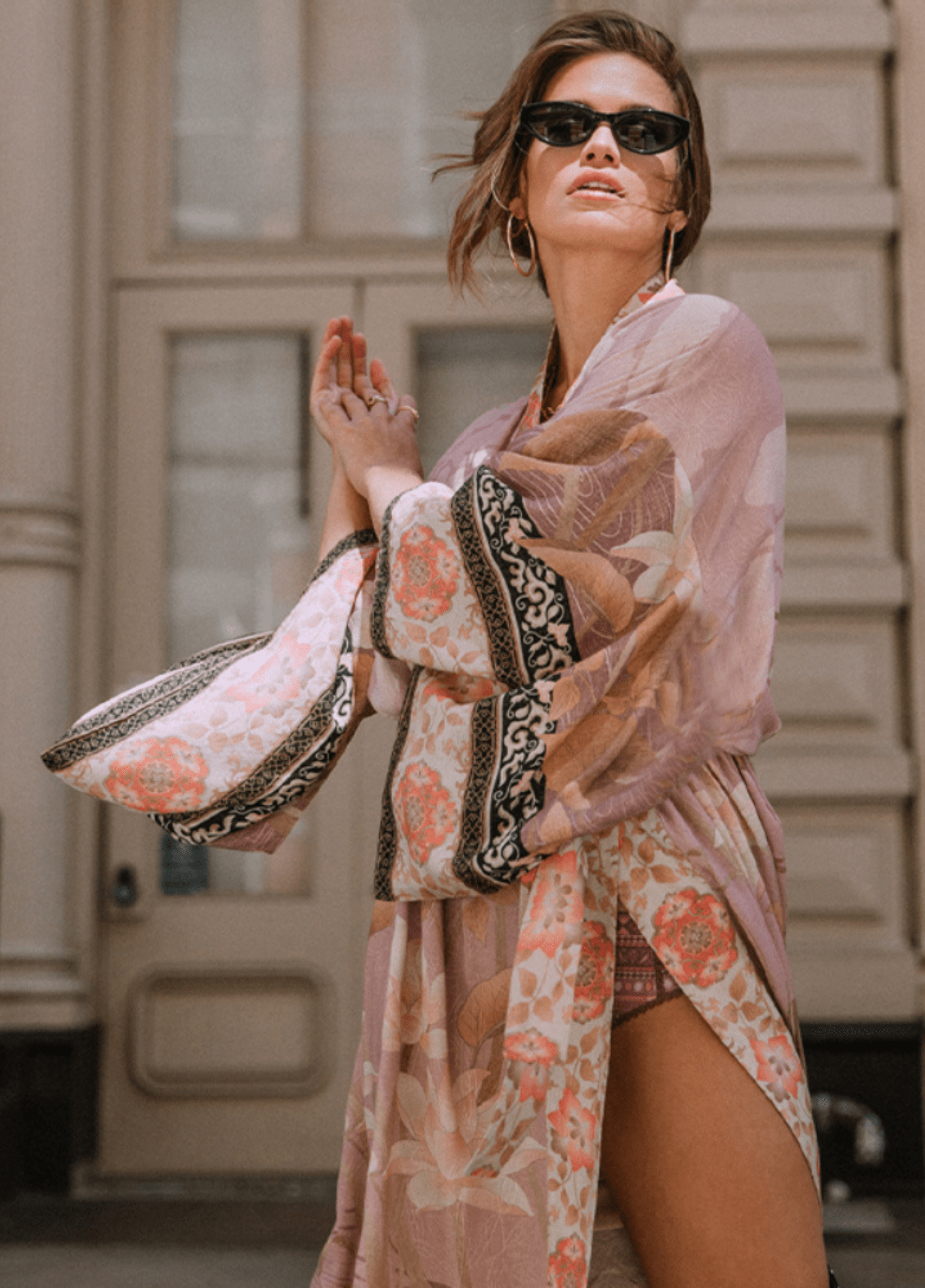 Kimono long | Rose Bohème rose / unique