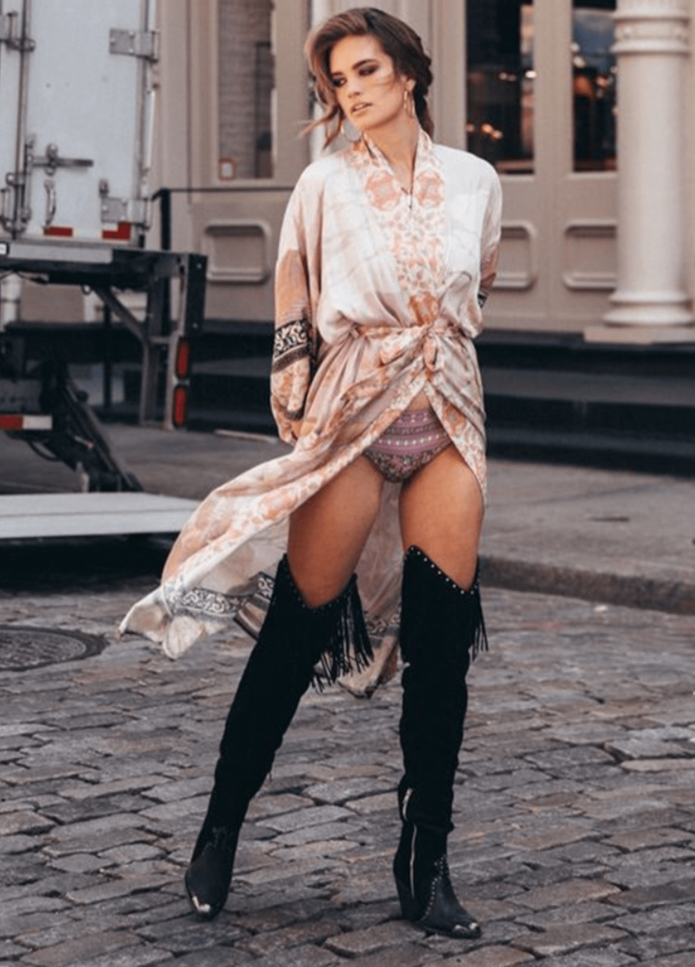 Kimono long | Rose Bohème rose / unique