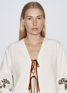 DONE 2025 BOHO Women Beige Embroidery Flower Cuff Long Sleeve Kimono Shirt Holiday V neck Lacing Up Tide Bow Cardigan Blouse Cape DONE 2025 BOHO Women Beige Embroidery Flower Cuff Long Sleeve Kimono Shirt Holiday V neck Lacing Up Tide Bow Cardigan Blouse Cape
