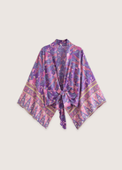 DONE Happie Queens Floral Print Sashes Short  Kimono Women Fashion V Neck Batwing Sleeves Robe Lady Boho Bikini Cover-ups DONE Happie Queens Floral Print Sashes Short  Kimono Women Fashion V Neck Batwing Sleeves Robe Lady Boho Bikini Cover-ups purple / S