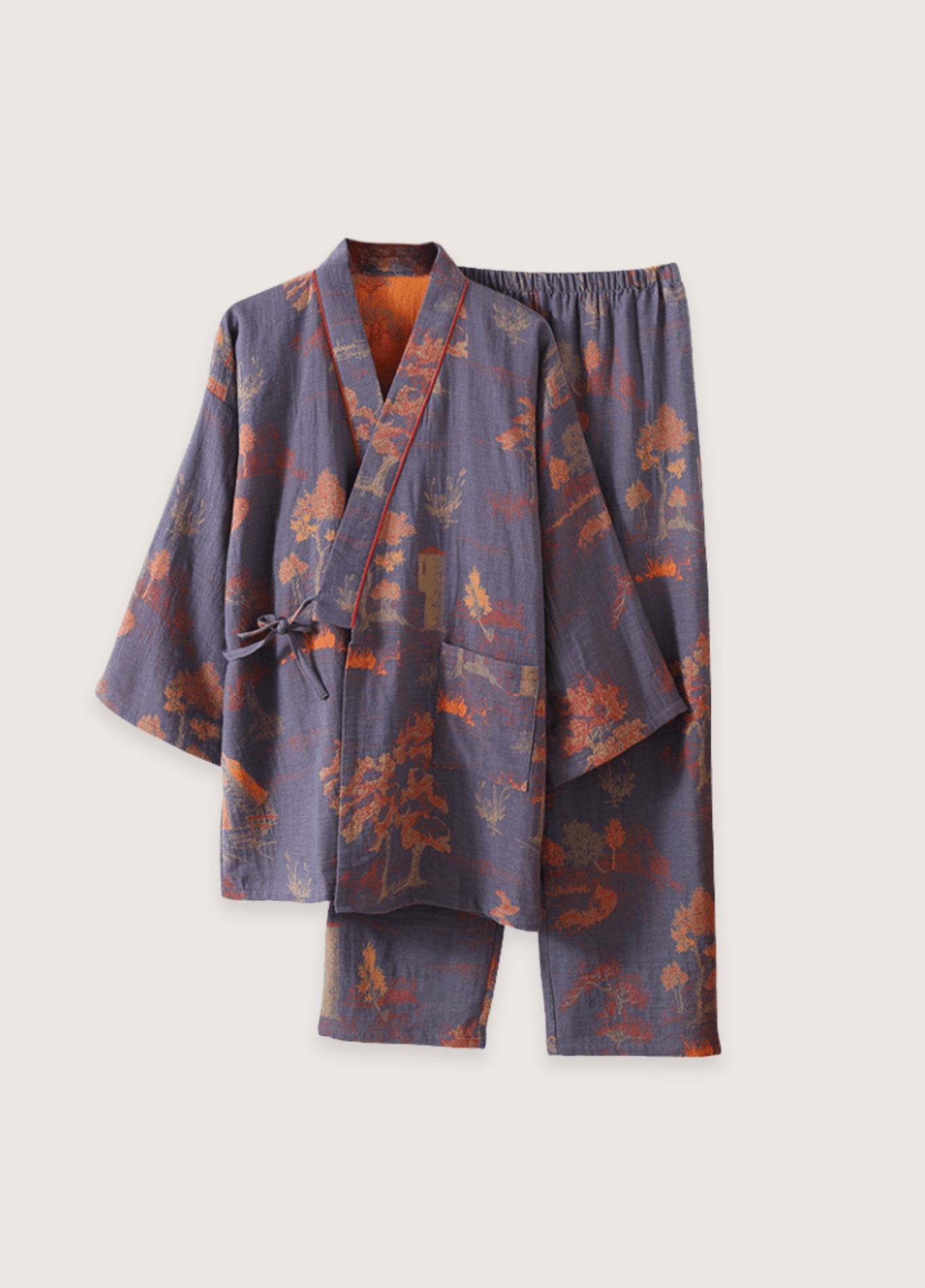 DONE Men's Roomwear Cotton Kimono Pajamas Robes for Spring Jacquard Printed Home Clothing Medium Length Oversized Breathable Bathrobe DONE Men's Roomwear Cotton Kimono Pajamas Robes for Spring Jacquard Printed Home Clothing Medium Length Oversized Breathable Bathrobe 2 pcs set-blue / M