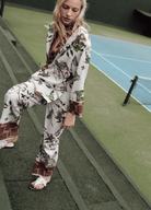 DONE Y2K TRAF fashion printed panty suit female V-neck lace-up top+high waist wide-leg pants loose two-piece 2024 new DONE Y2K TRAF fashion printed panty suit female V-neck lace-up top+high waist wide-leg pants loose two-piece 2024 new