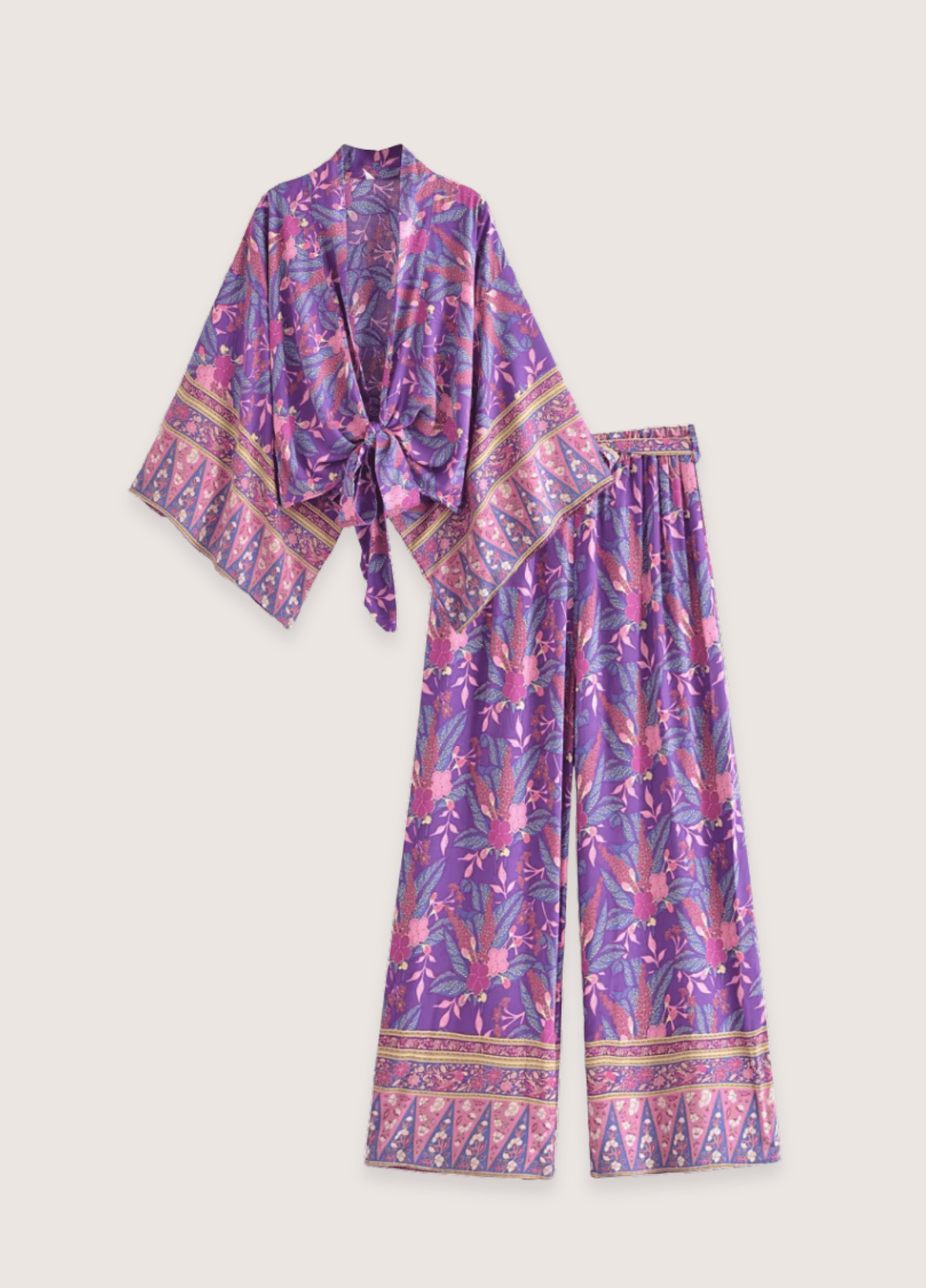 Ensemble kimono court et pantalon violet fleuri Ensemble kimono court et pantalon violet fleuri violet / S