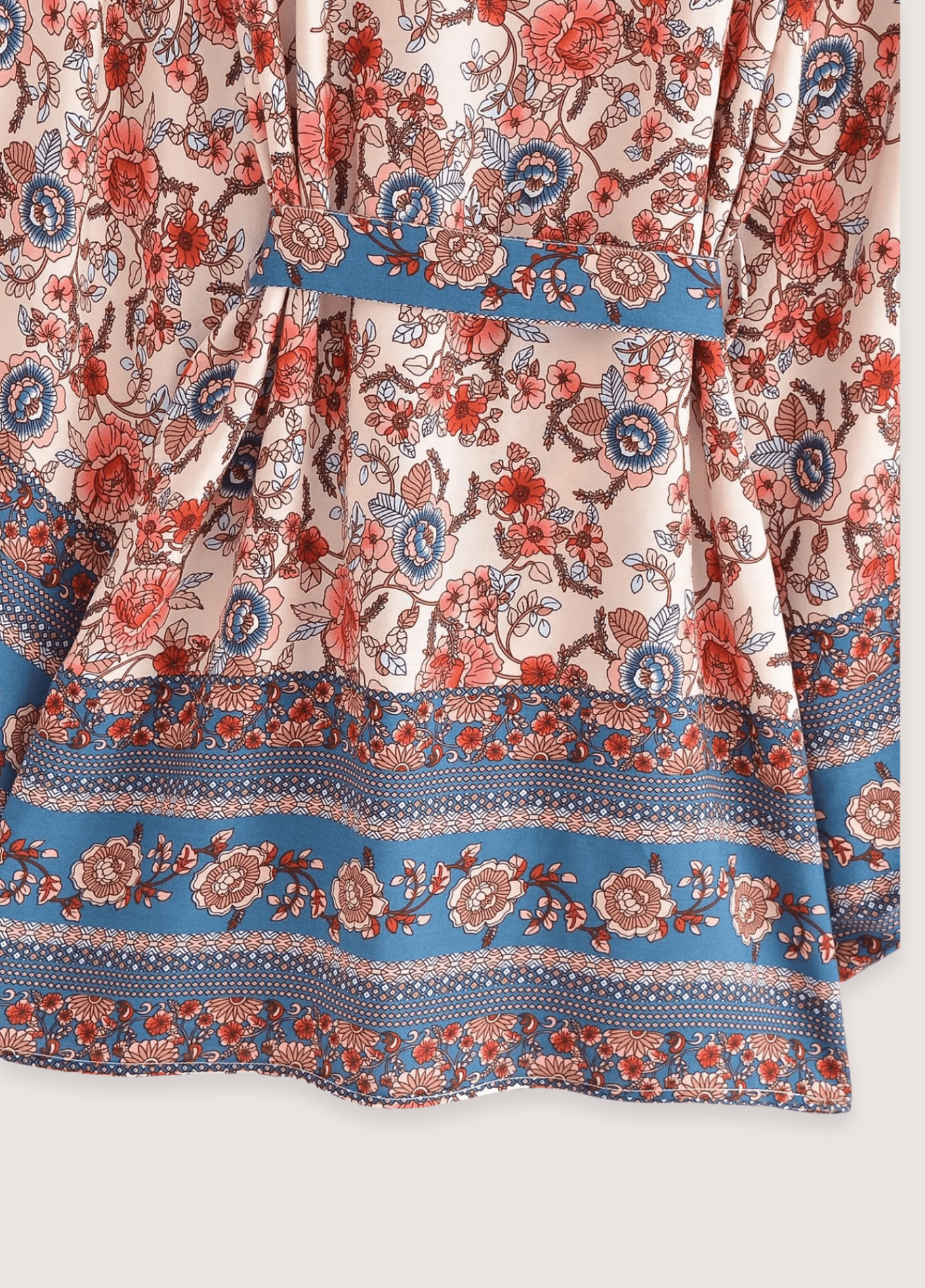 Kimono court bohème abricot et bleu Kimono court bohème abricot et bleu