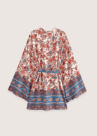 Kimono court bohème abricot et bleu Kimono court bohème abricot et bleu