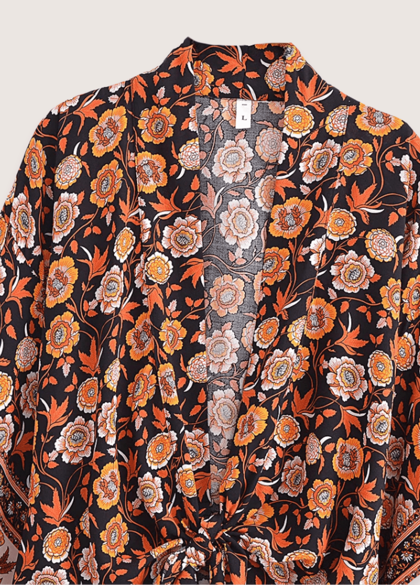 Kimono court bohème orange et noir Kimono court bohème orange et noir