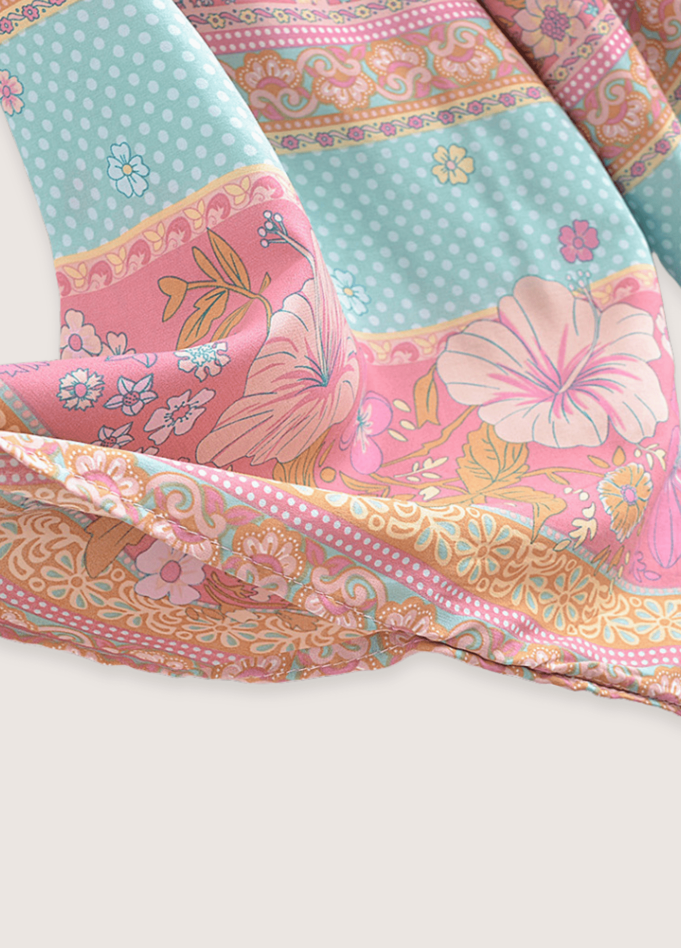 Kimono court fleuri rose et bleu