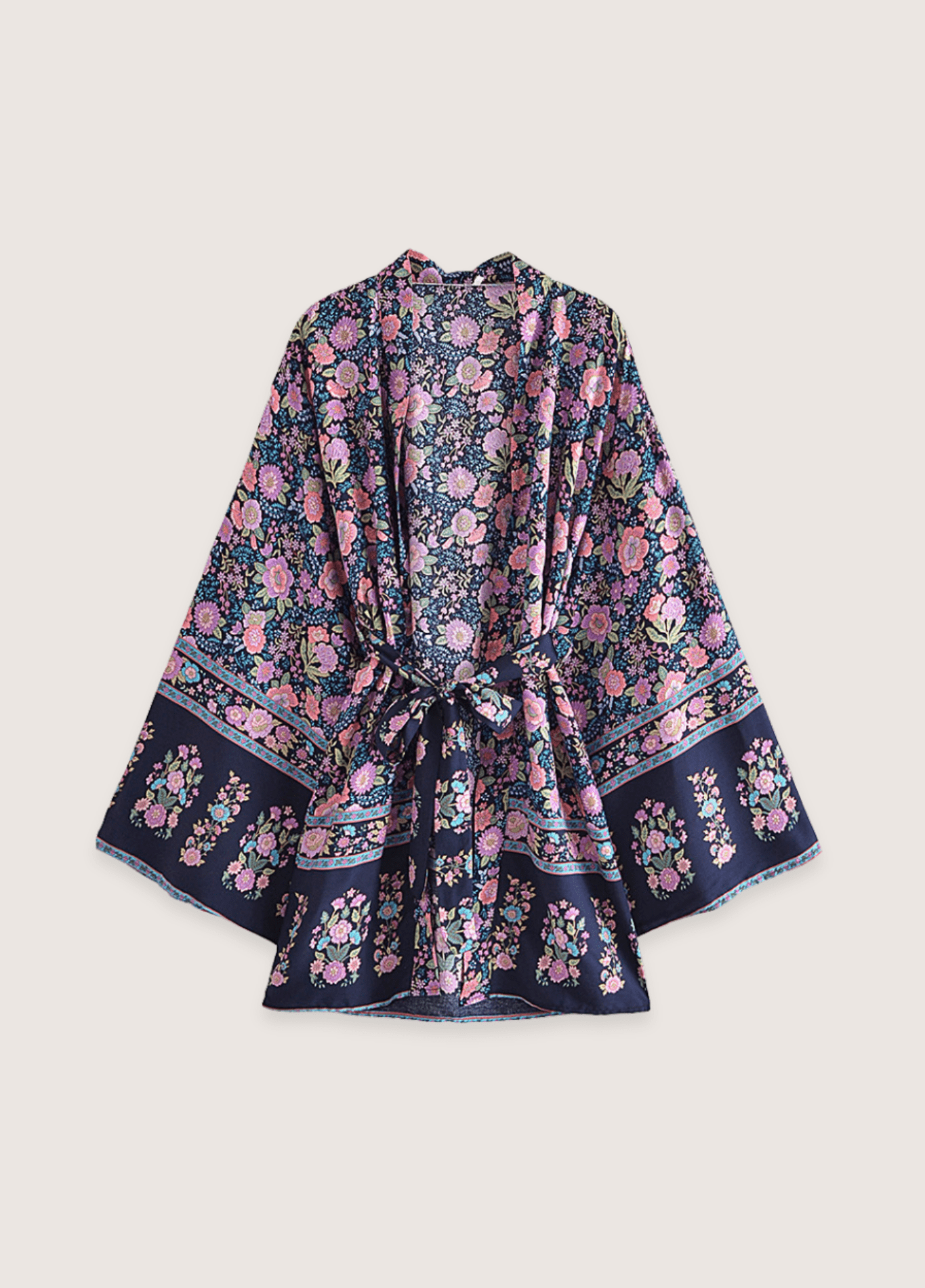 Kimono court fleuri rose et bleu nuit rose/bleu / S