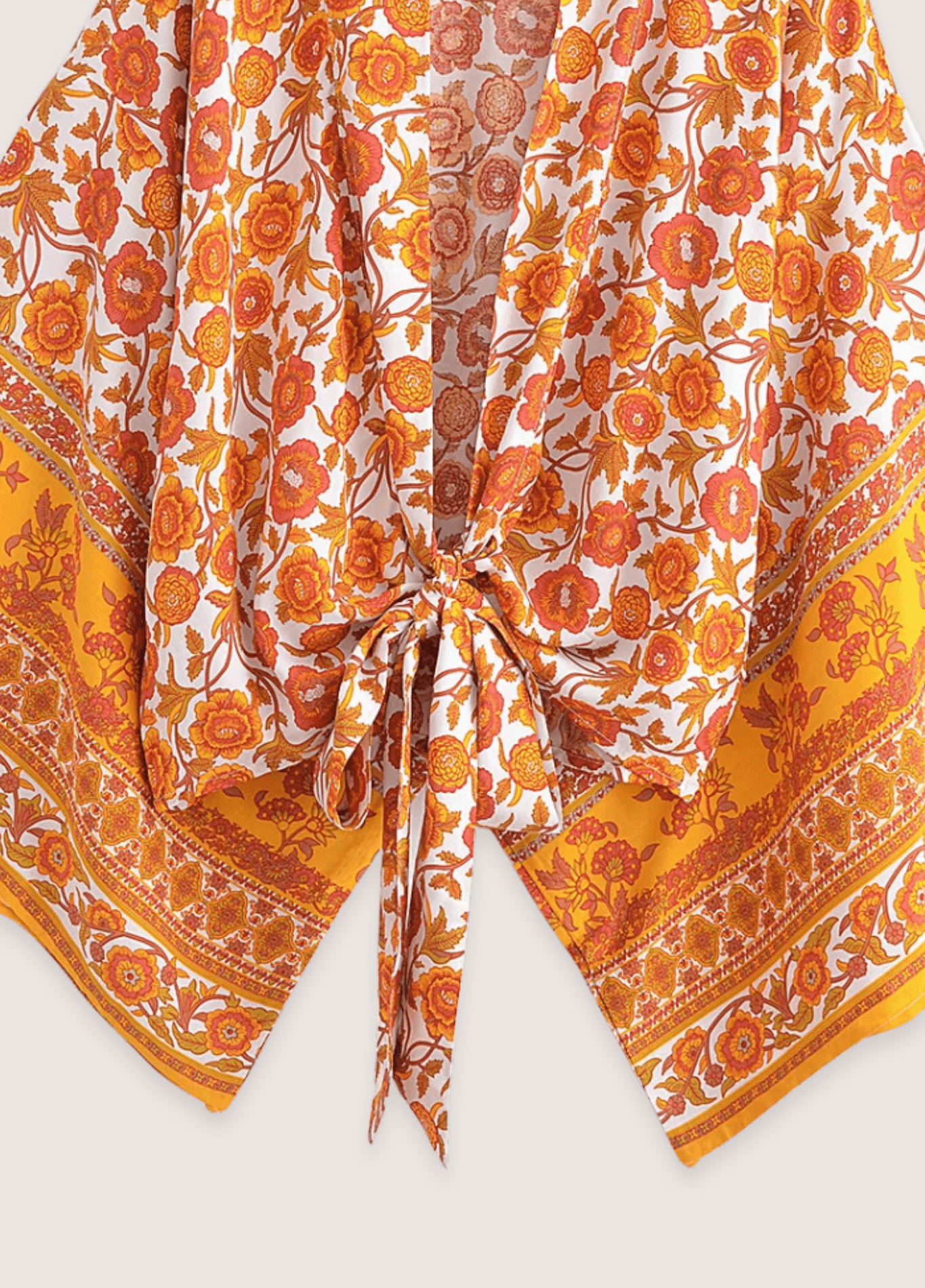 Kimono court jaune fleuri Kimono court jaune fleuri