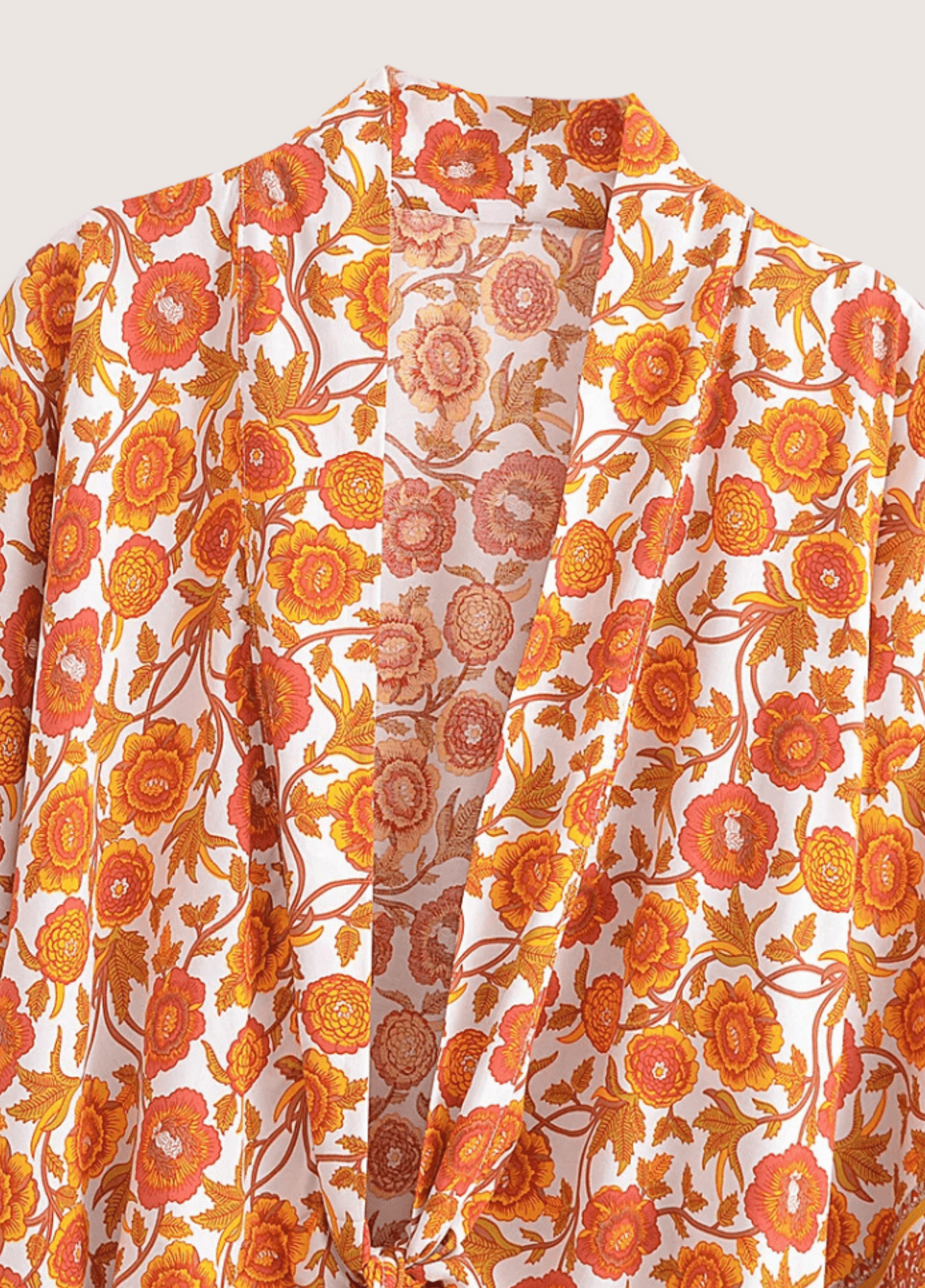 Kimono court jaune fleuri Kimono court jaune fleuri