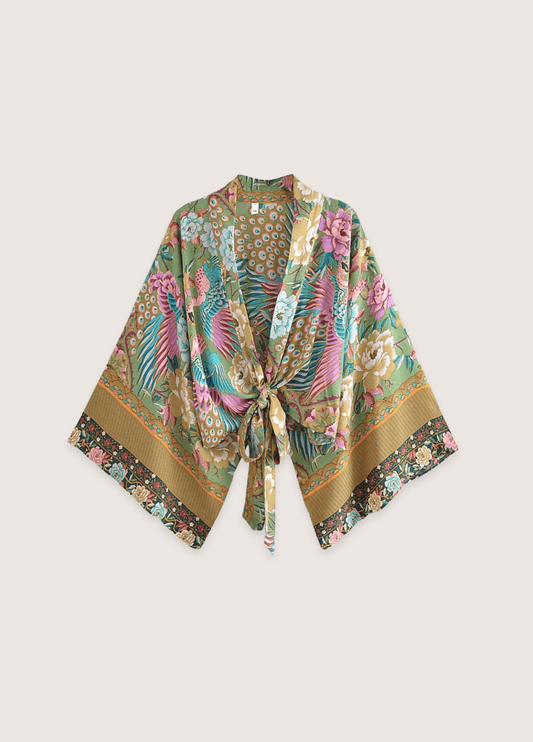 Kimono court paon fleuri Kimono court paon fleuri beige / S