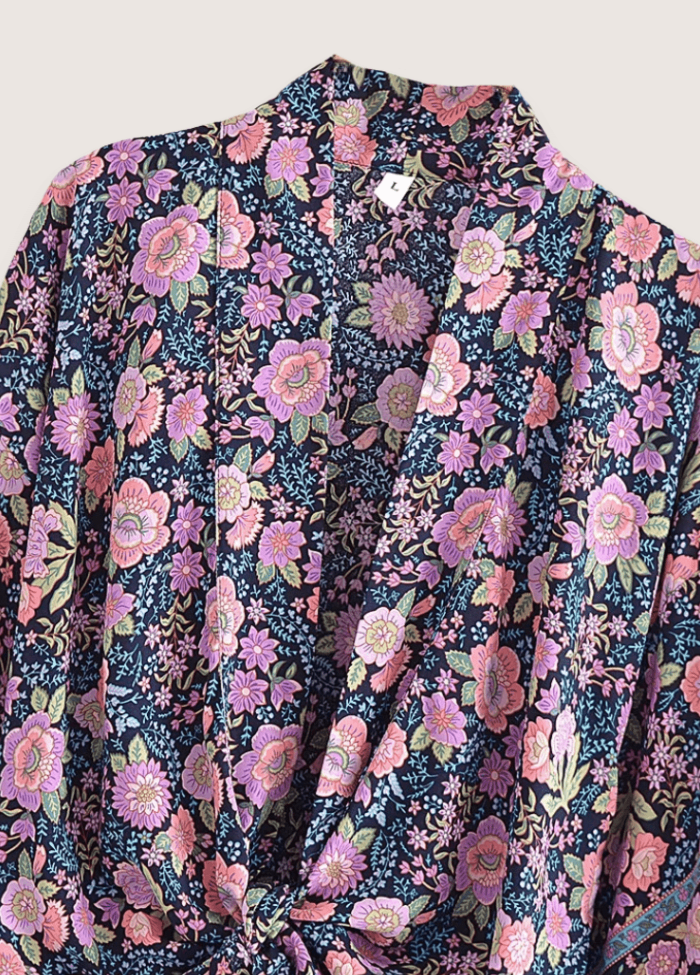 Kimono court plage fleuri rose et bleu nuit Kimono court plage fleuri rose et bleu nuit