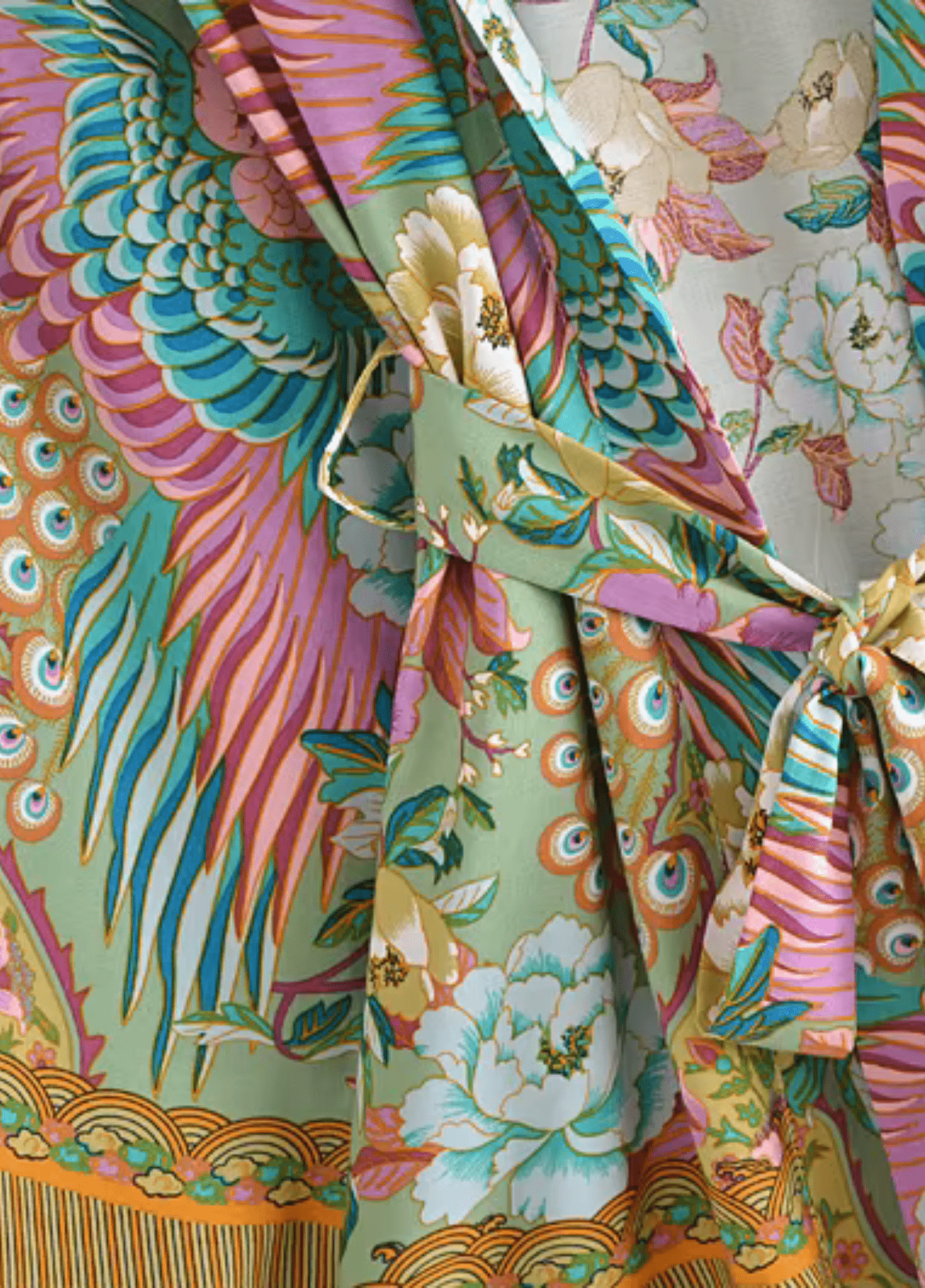 Kimono court plage paon fleuri Kimono court plage paon fleuri