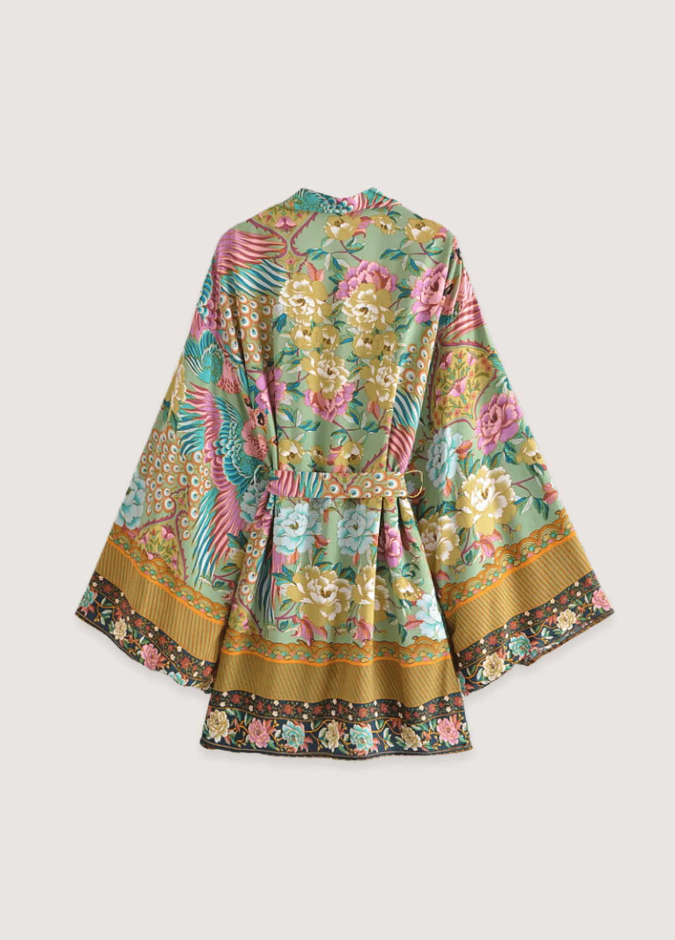 Kimono court plage paon fleuri Kimono court plage paon fleuri