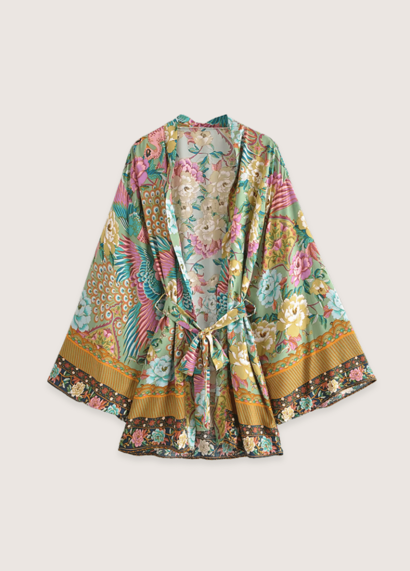 Kimono court plage paon fleuri Kimono court plage paon fleuri pistache / S