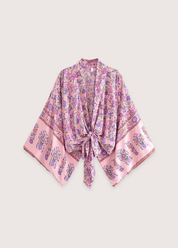 Kimono plage court rose violet