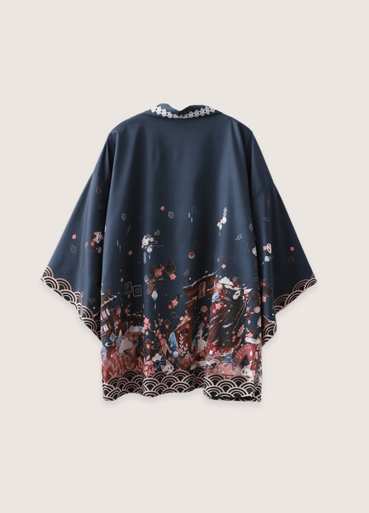 Kimono japonais | Bleu Mystique bleu / unique