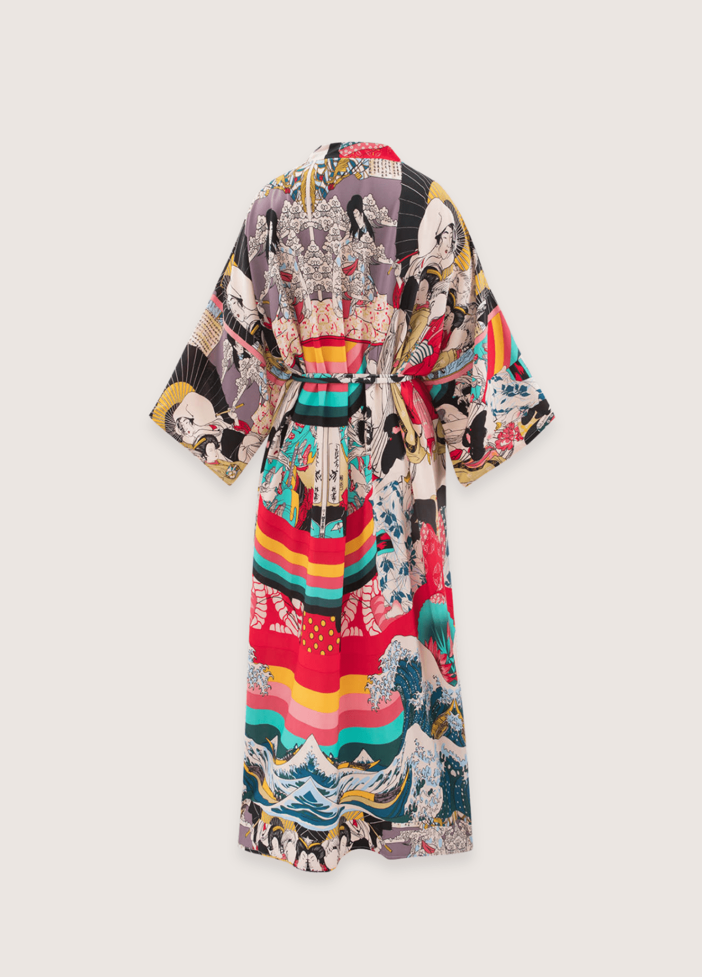 Kimono long à imprimé japonais multicolore / unique