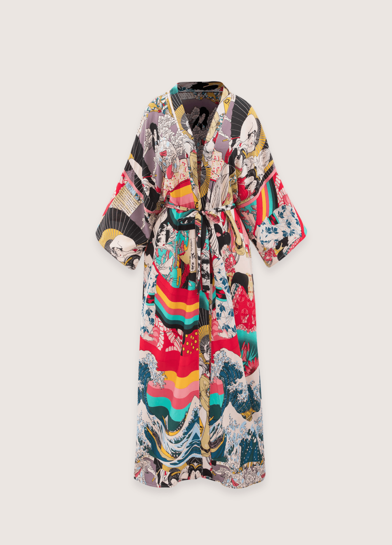 Kimono long à imprimé japonais multicolore / unique