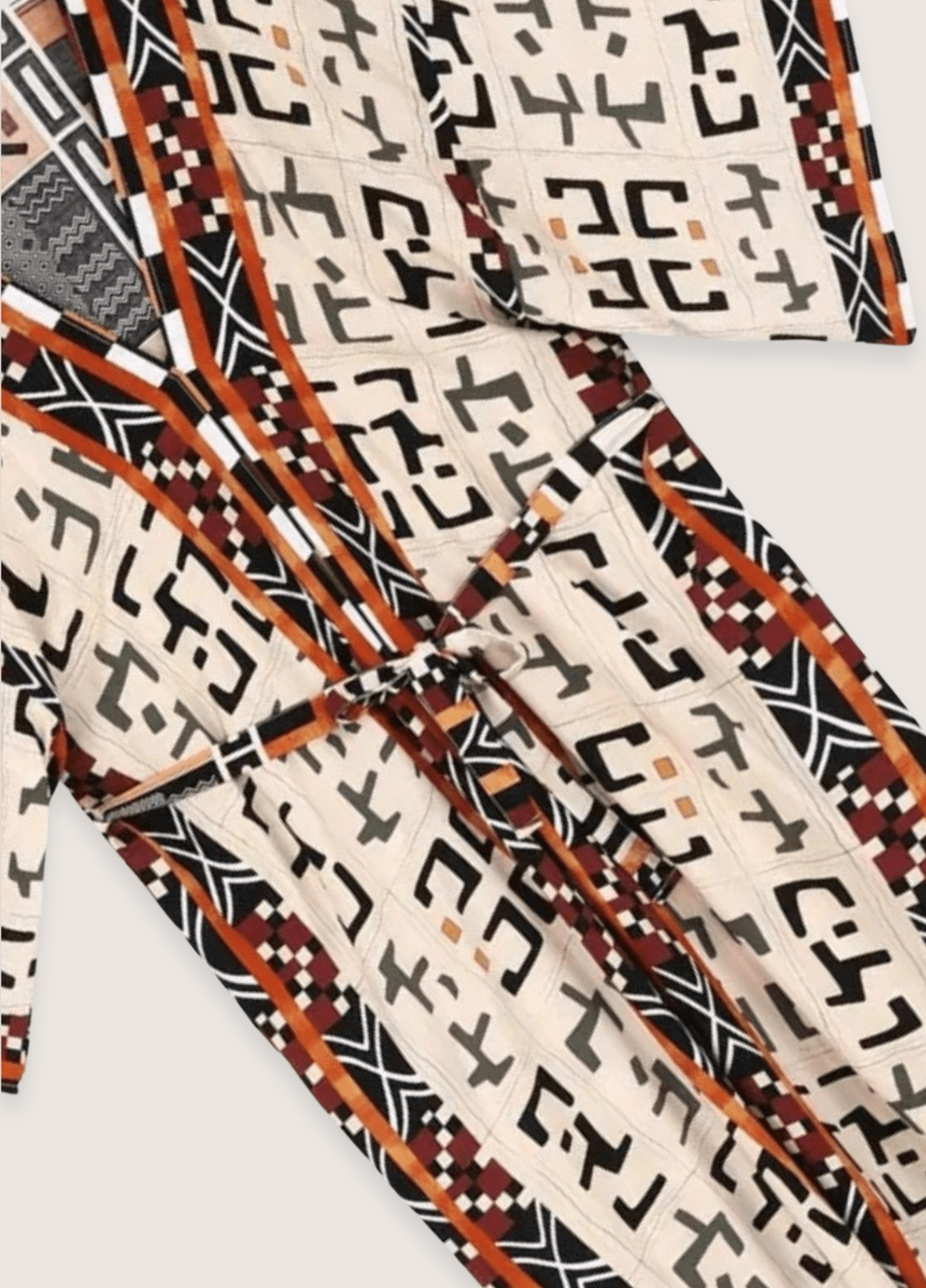 Kimono long beige gris à motif géométrique tribal beige / unique