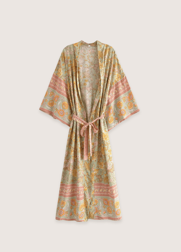 Kimono plage long bohème fleuri