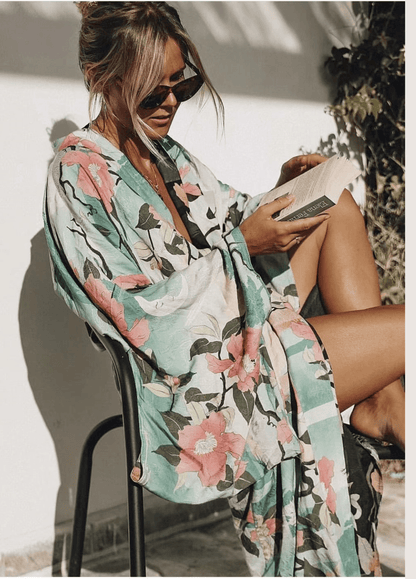 Kimono long | Évasion Tropicale vert / unique