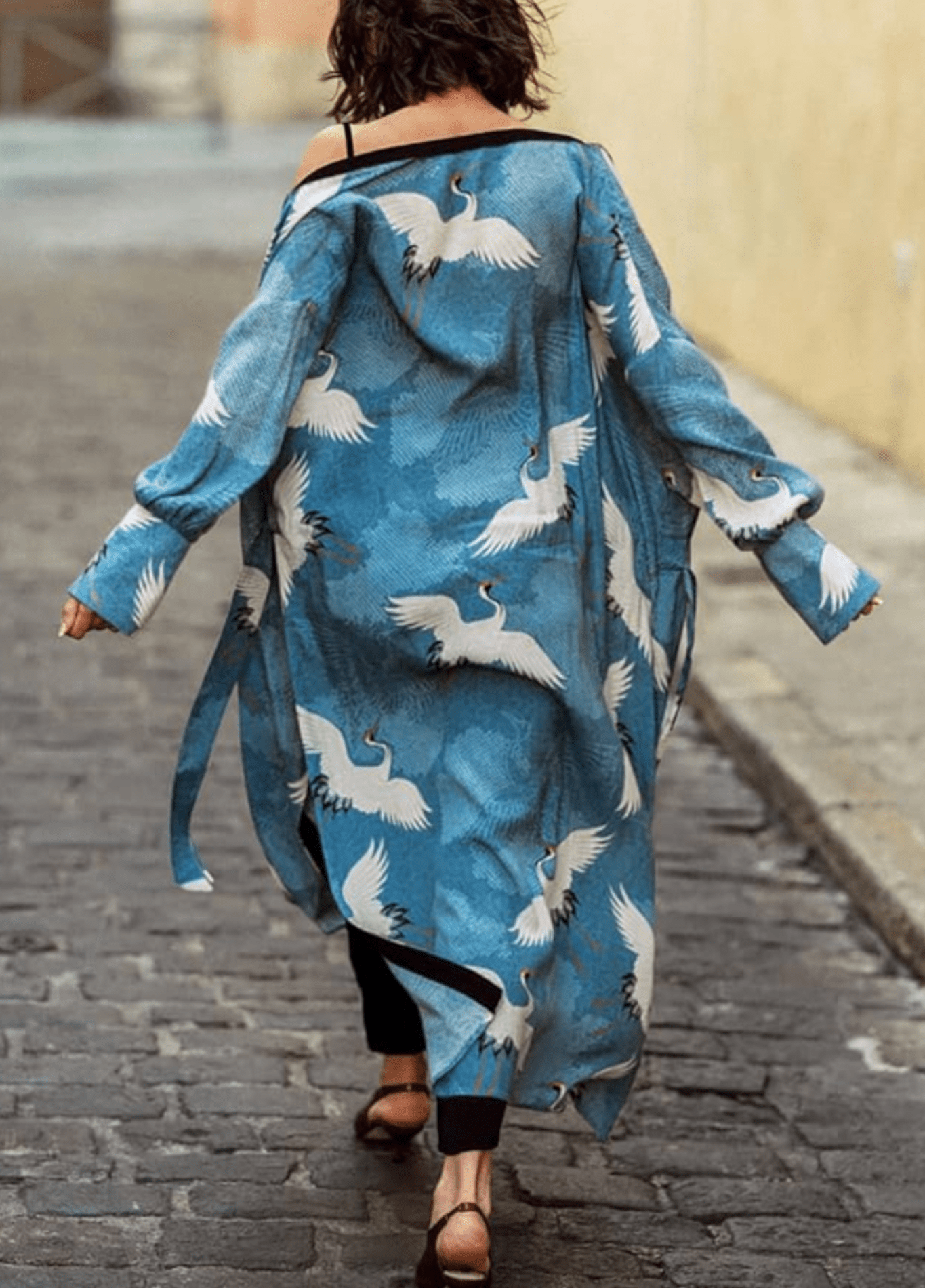 Kimono long | Grues Célestes bleu / unique