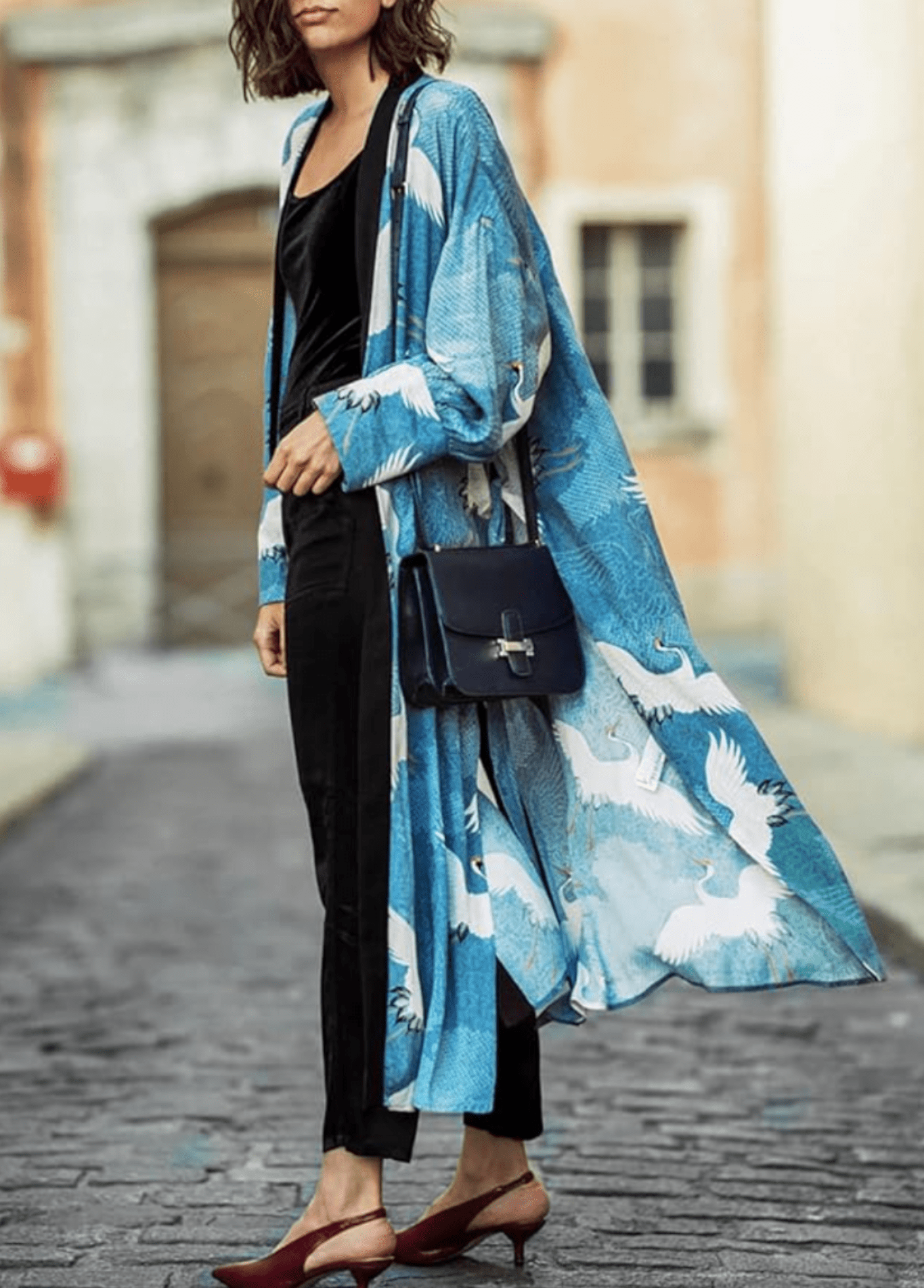 Kimono long | Grues Célestes bleu / unique