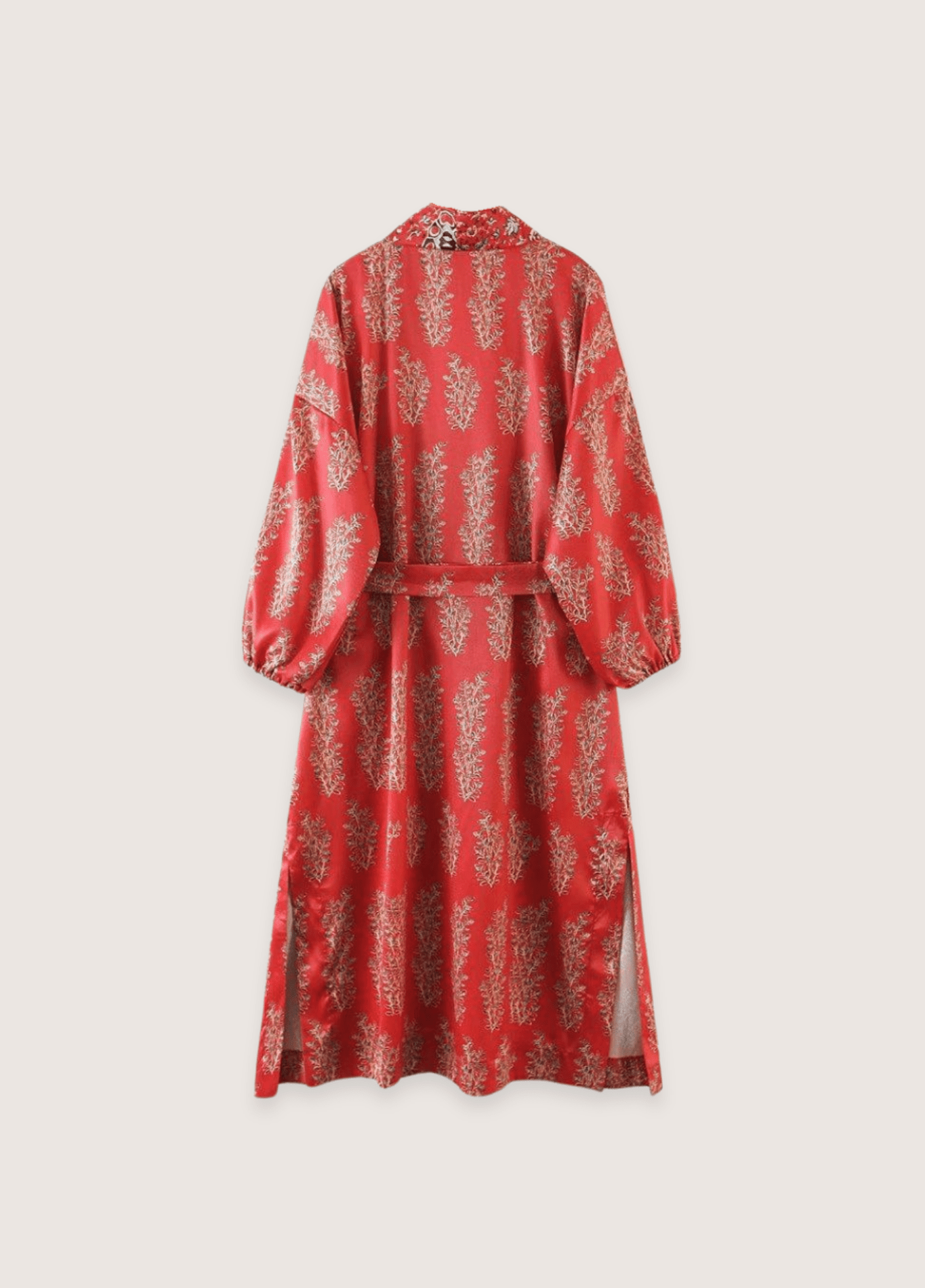 Kimono long rouge à motif fleuri