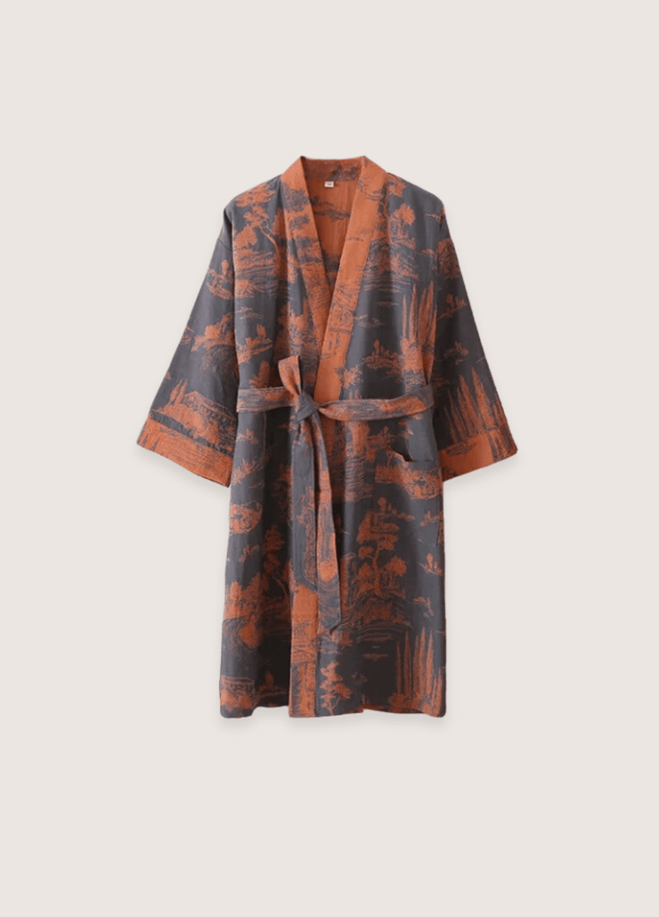 Peignoir kimono bleu femme Ukiyo