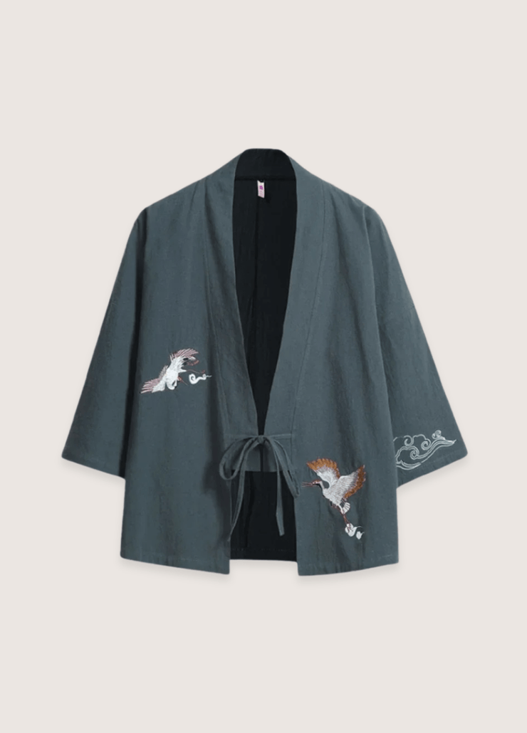 Veste kimono femme bleu gris en lin