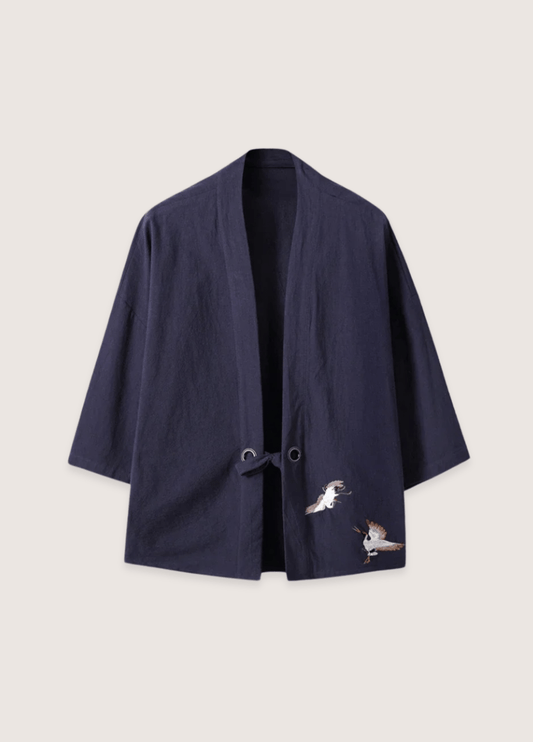 Veste kimono bleu marine en lin bleu marine / M     47 to 56kg