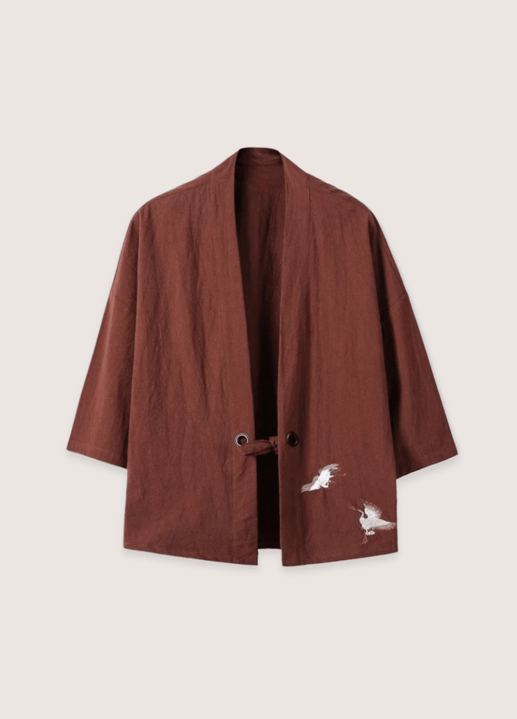Veste kimono femme café en lin