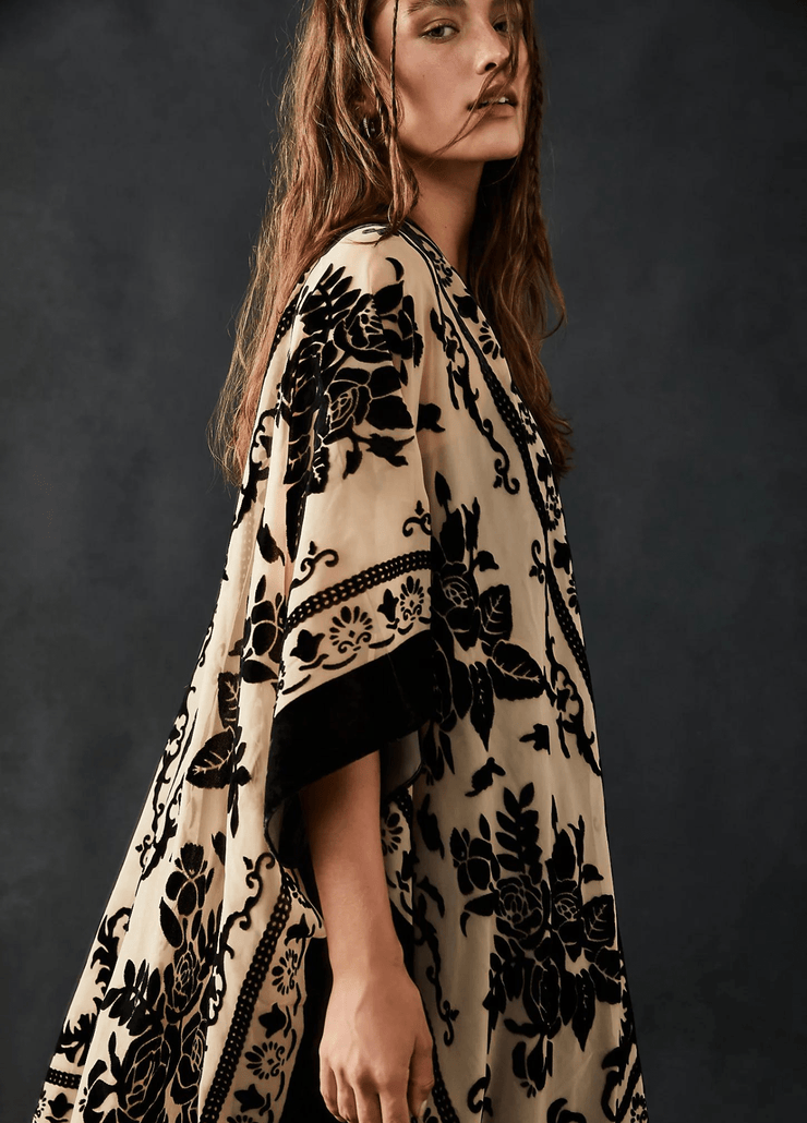 Veste kimono beige crème et noir