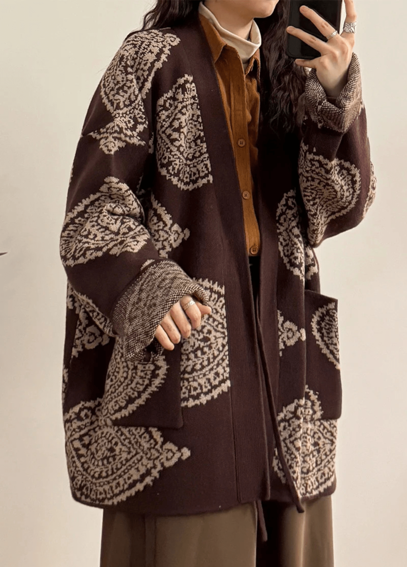 Veste kimono marron | Motifs Paisley Veste kimono marron | Motifs Paisley