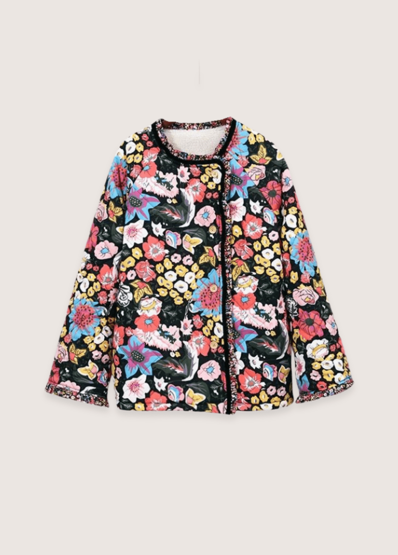 Veste kimono matelassée | Éclat Floral noir / S