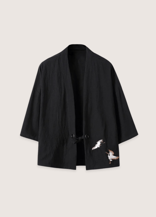 Veste kimono noir en lin noir / M     47 to 56kg