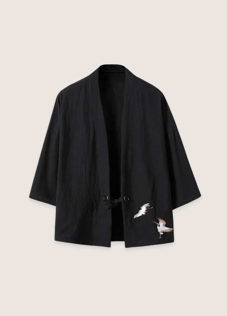 Veste kimono femme Noir en lin