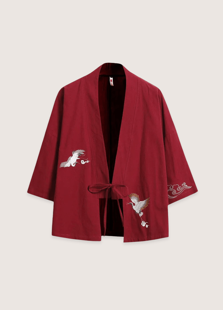 Veste kimono femme rouge en lin
