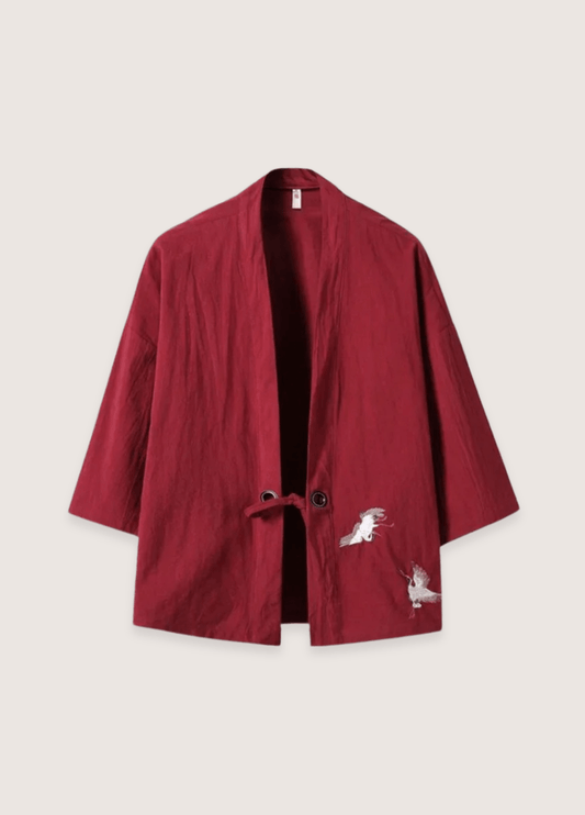 Veste kimono rouge en lin rouge / M     47 to 56kg