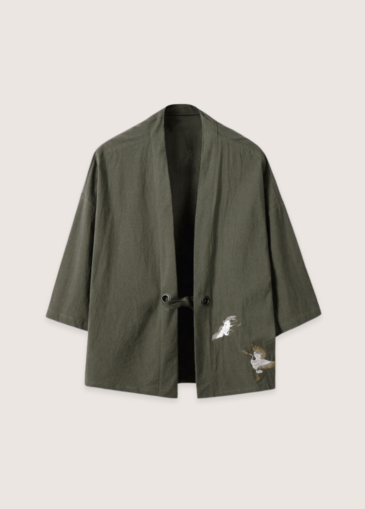 Veste kimono femme verte en lin